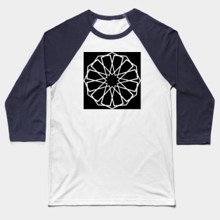 White Islamic Geometric Pattern Stars on Black Background Baseball T-Shirt